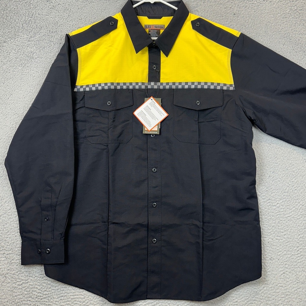 NEW 5.11 Tactical Shirt Men 2XL Fast-Tac Uniform Navy Yellow Workwear Button Up